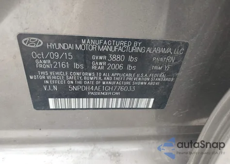 2016 Hyundai Elantra Value Edition from USA, damaged, VIN 5NPDH4AE1GH776033
